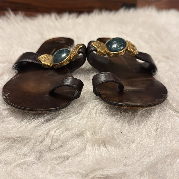 Giuseppe Toe Ring Stone Embellished Luxury Sandals size 38 1/2 EU pre- owned. - Picture 8 of 9